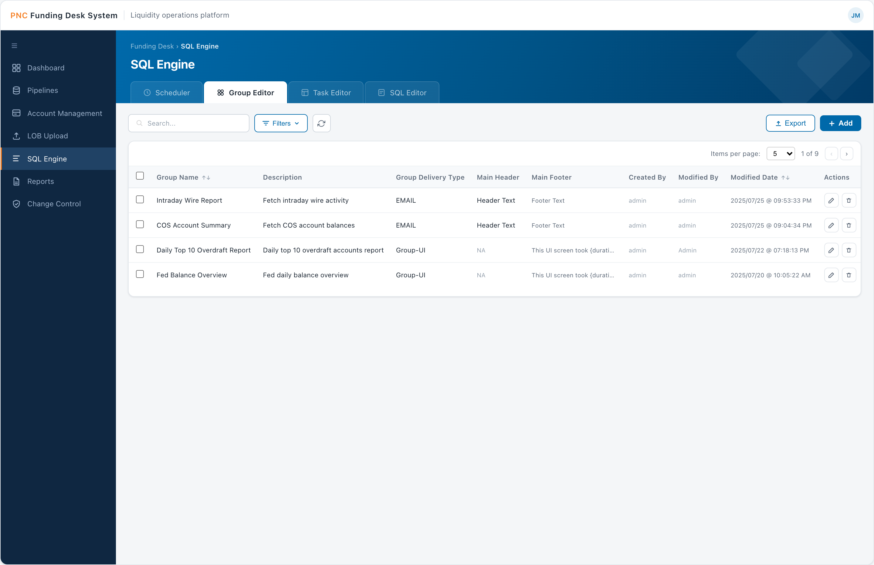 Group Editor — organize tasks into sequenced delivery groups