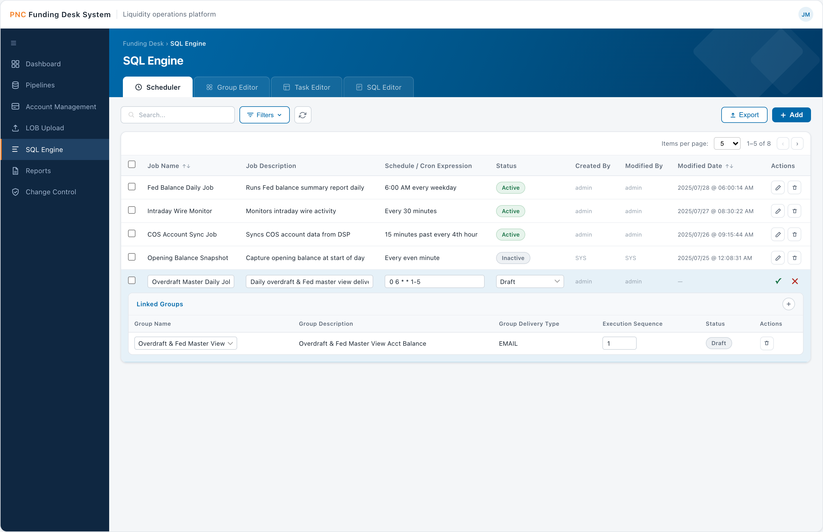 Scheduler — automate jobs on cron schedules and link groups
